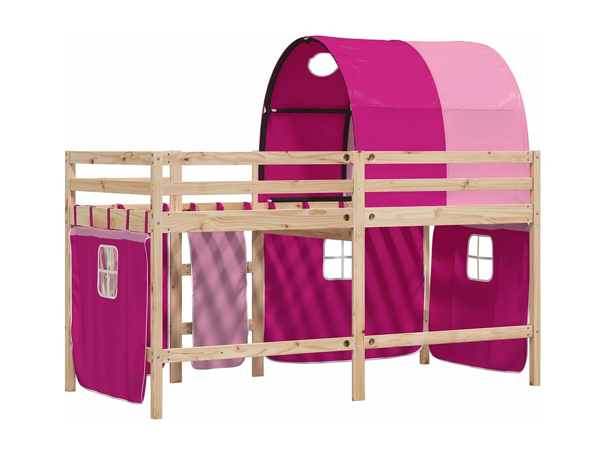 Lit mezzanine enfants avec tunnel sans matelas rose 90x200 cm