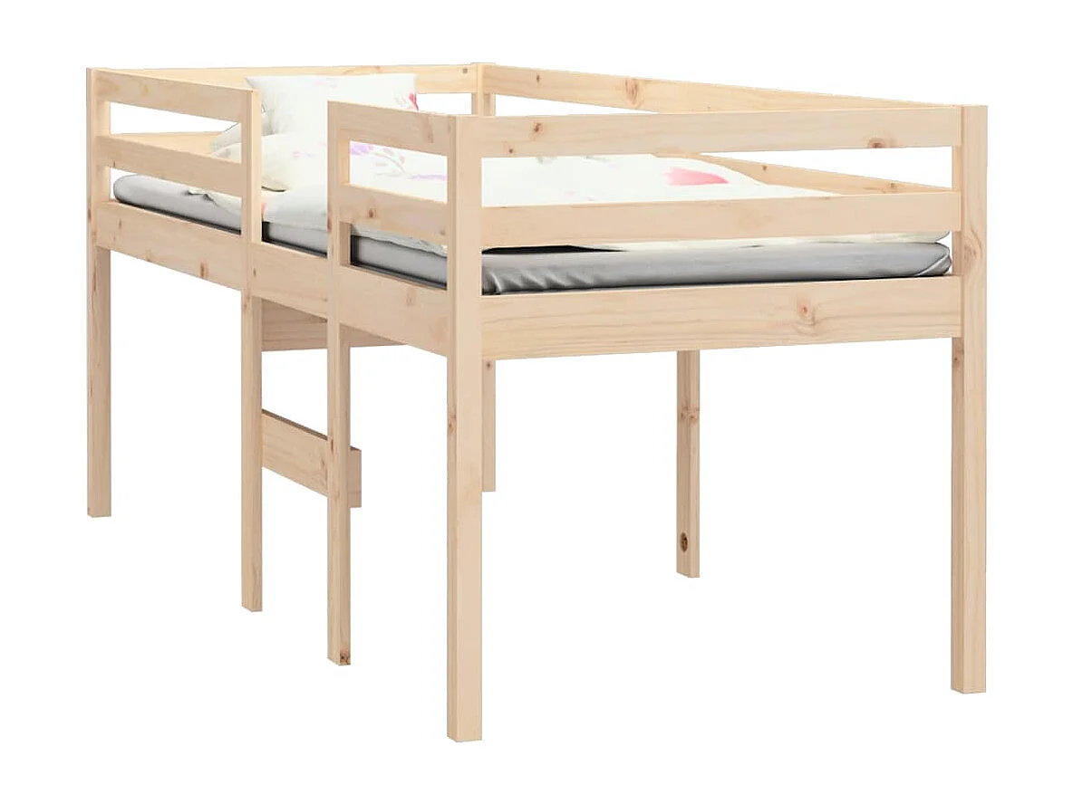 Cama alta 90x190 cm madeira de pinho maciça