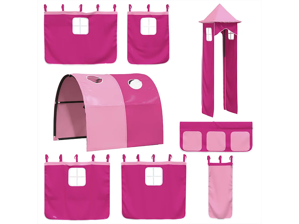 Kinderhochbett mit Turm Rosa 90x200 cm Massivholz Kiefer