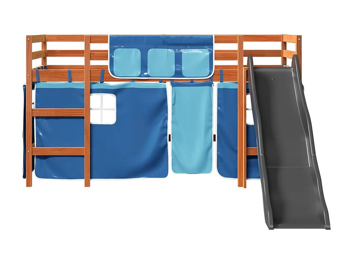Lit mezzanine enfants et rideaux bleu 90x190cm bois pin massif
