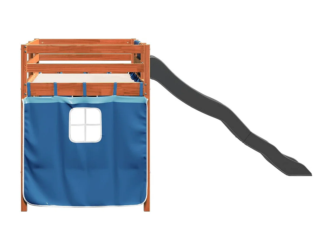 Lit mezzanine enfants et rideaux bleu 90x190cm bois pin massif