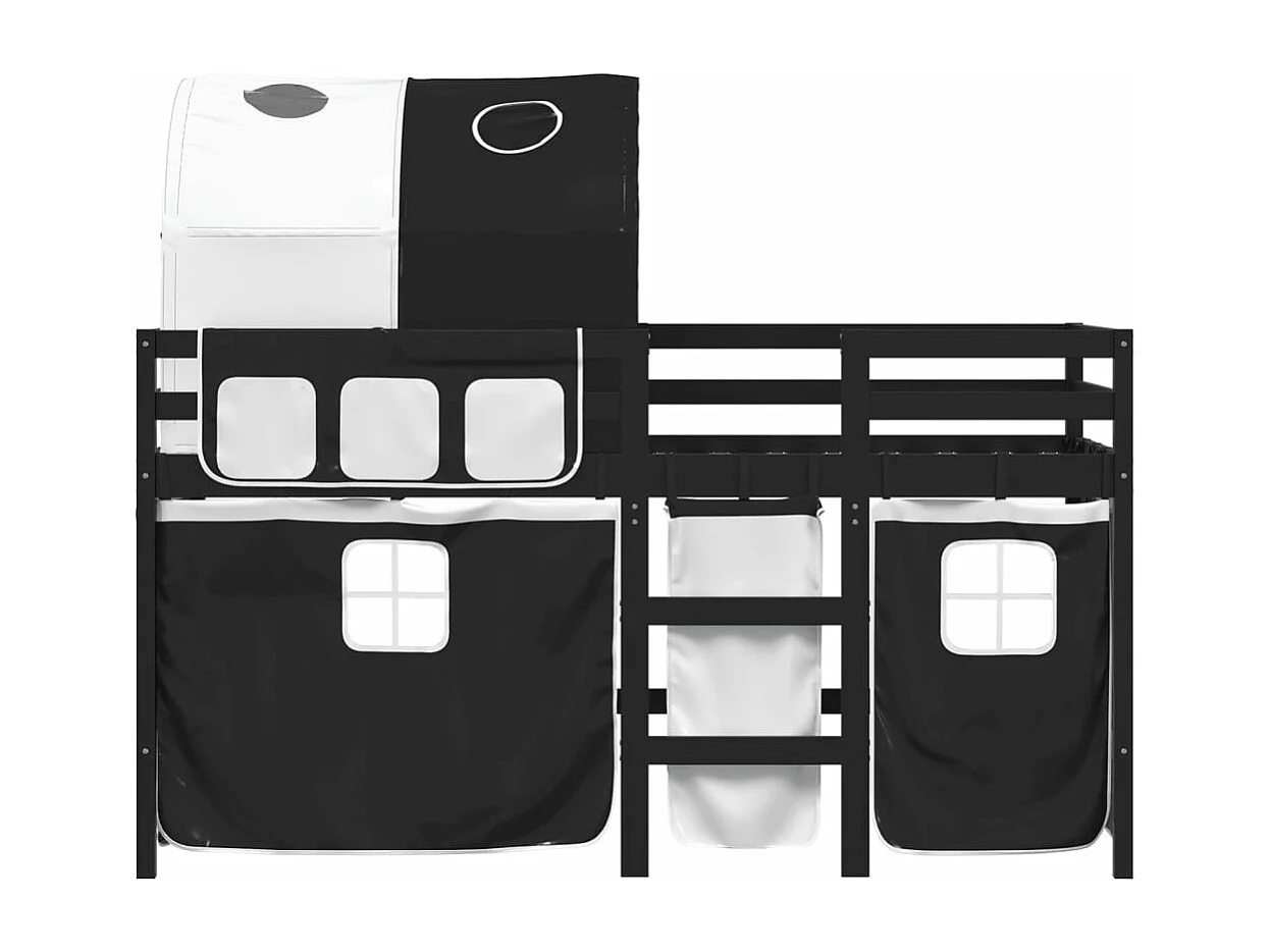 Kinderhoogslaper met tunnel 90x190 cm grenenhout wit en zwart