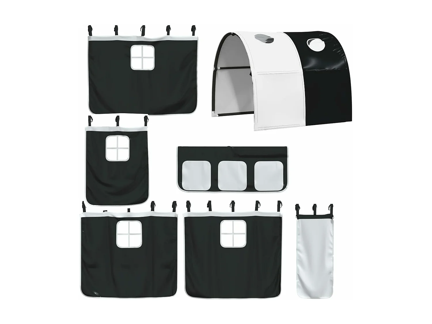 Kinderhoogslaper met tunnel 90x190 cm grenenhout wit en zwart