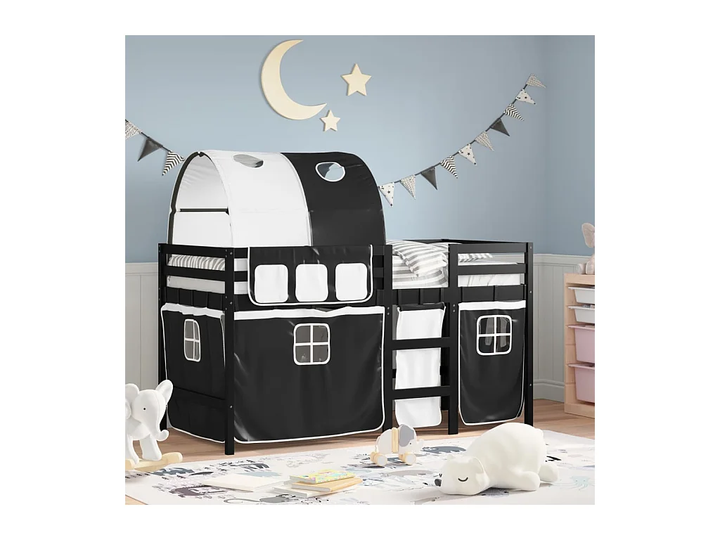 Lit mezzanine enfants avec tunnel sans matelas 90x190 cm