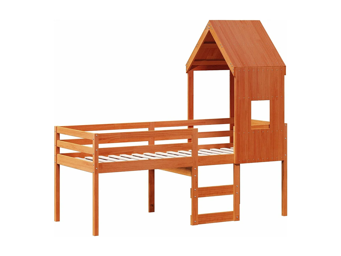 Hochbett mit Dach Wachsbraun 90x200 cm Massivholz Kiefer