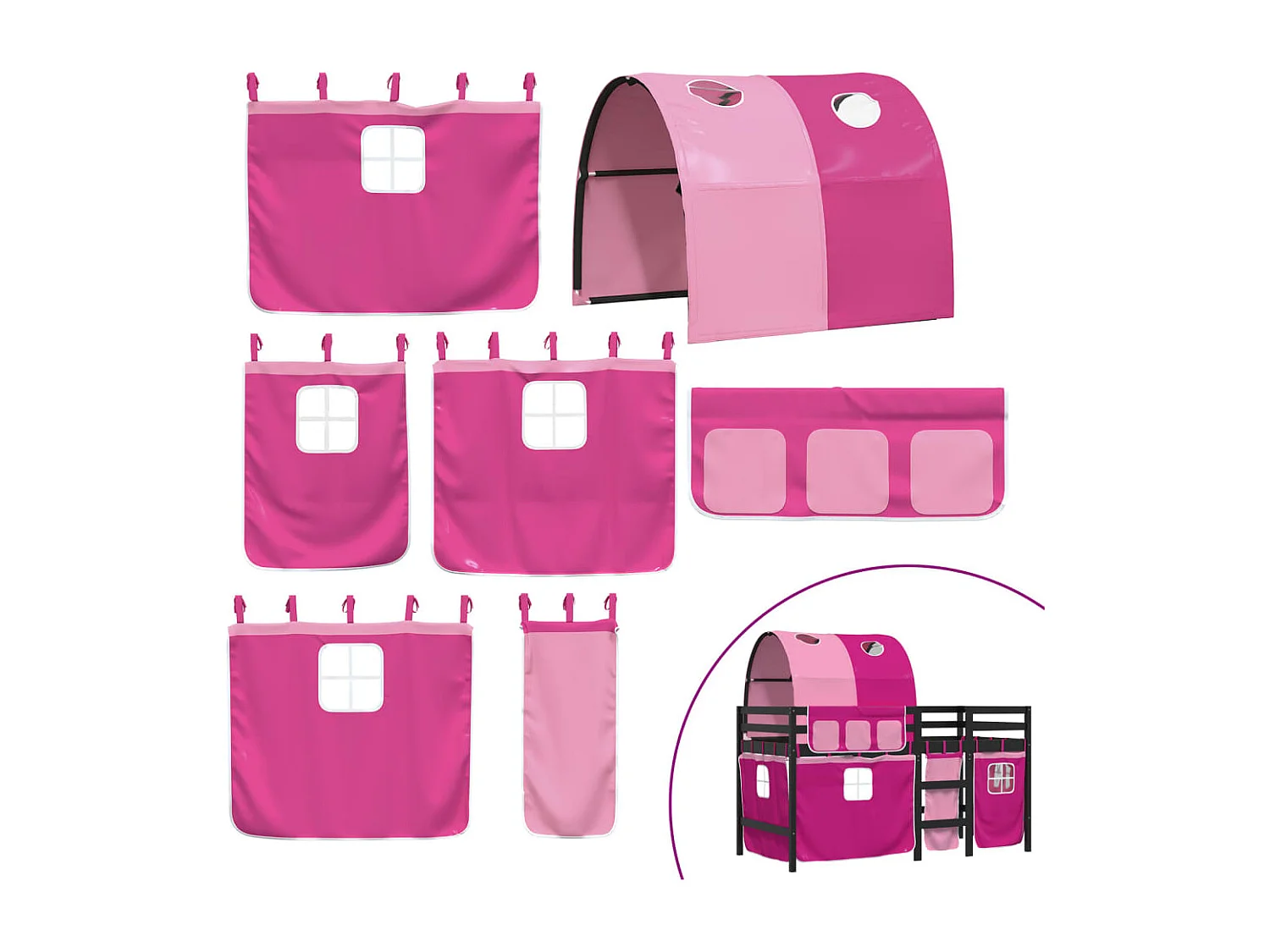 Lit mezzanine enfants avec tunnel sans matelas rose 80x200 cm