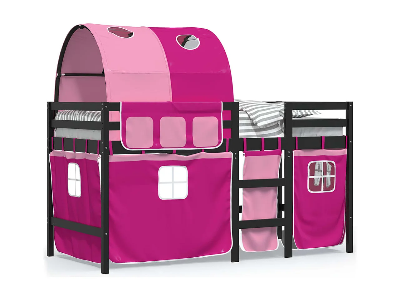 Lit mezzanine enfants avec tunnel sans matelas rose 80x200 cm