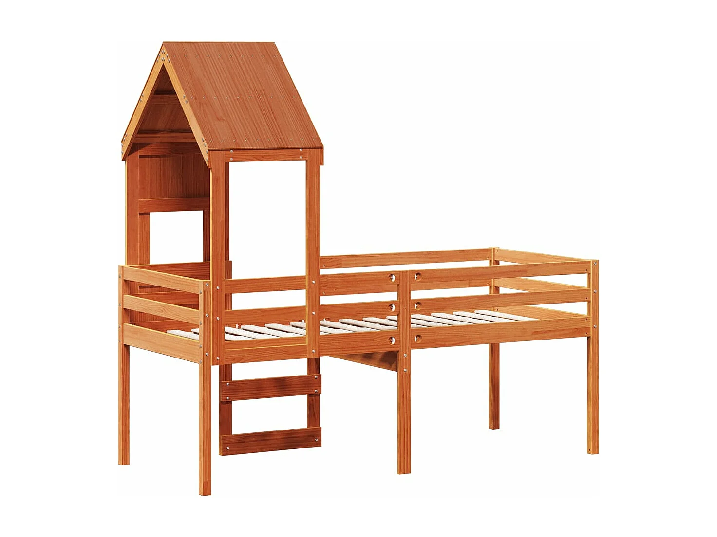 Letto a Soppalco con Tetto Cera 75x190cm Legno Massello di Pino