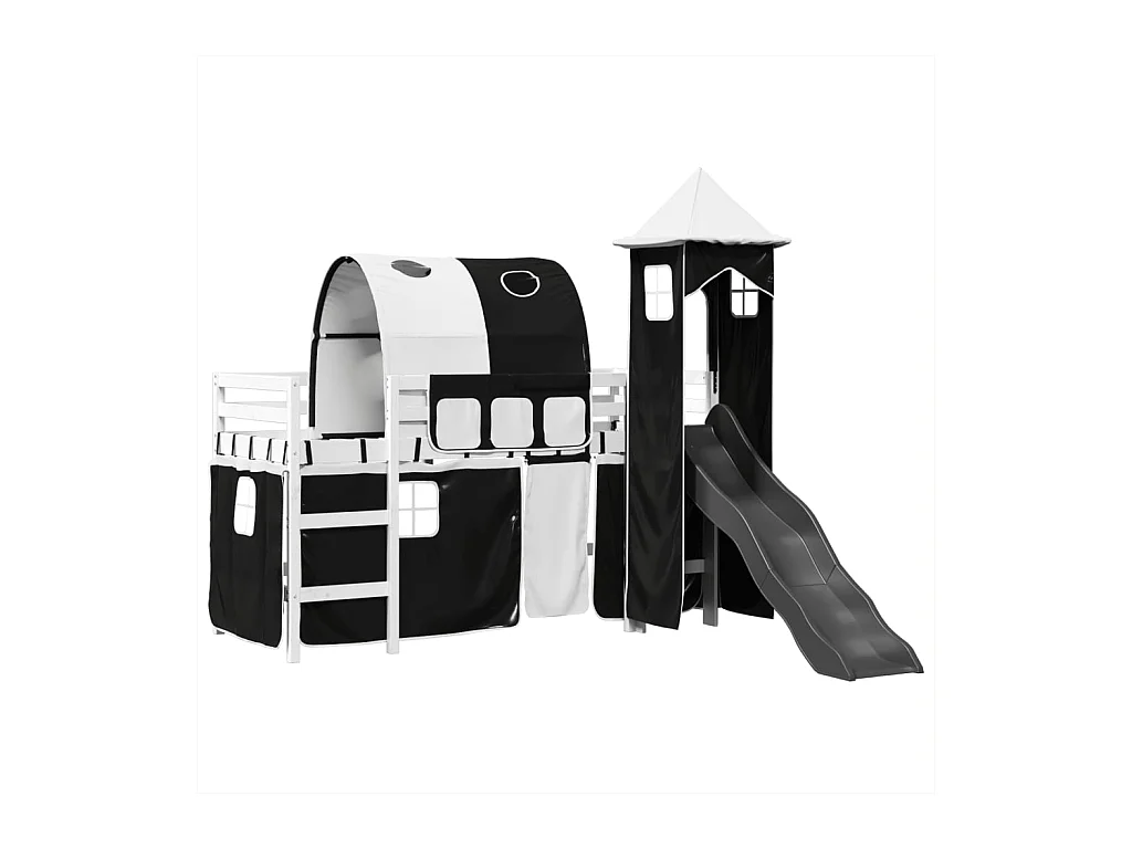 Letto a Soppalco con Torre Bambini Bianco e Nero 80x200cm Pino