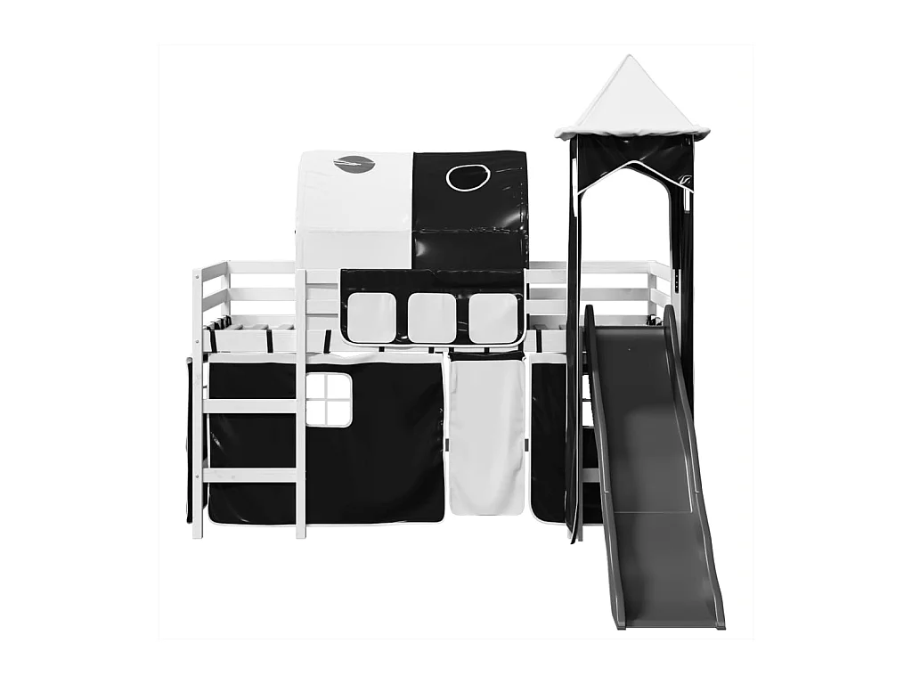 Letto a Soppalco con Torre Bambini Bianco e Nero 80x200cm Pino