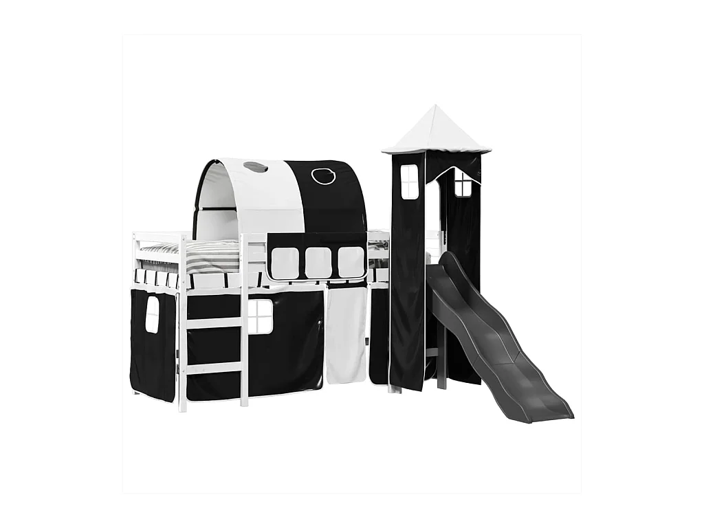 Letto a Soppalco con Torre Bambini Bianco e Nero 80x200cm Pino