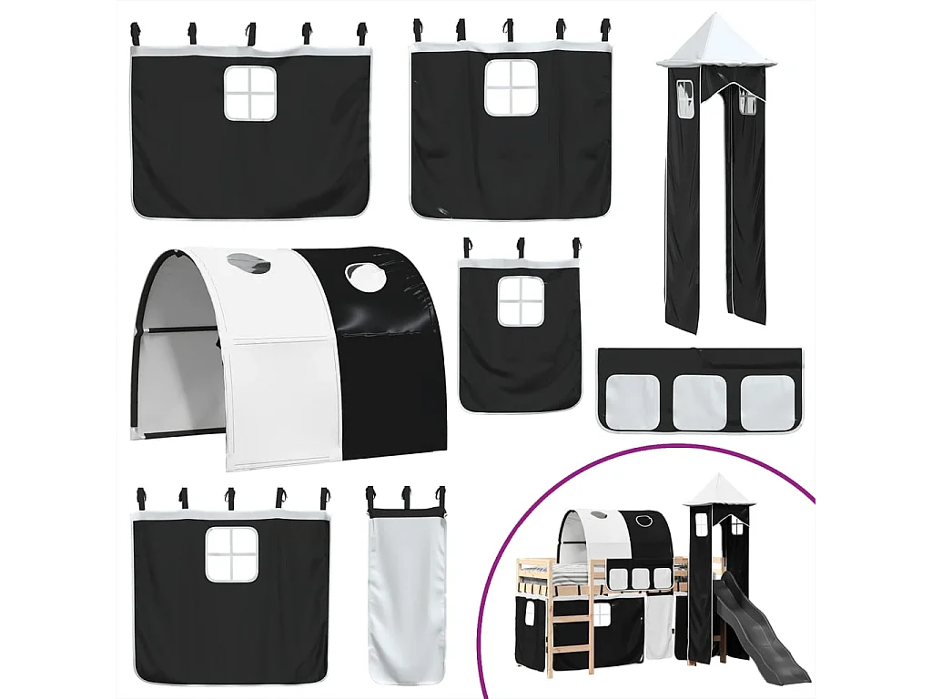 Kinderhochbett mit Turm Weiß & Schwarz 80x200 cm Kiefernholz