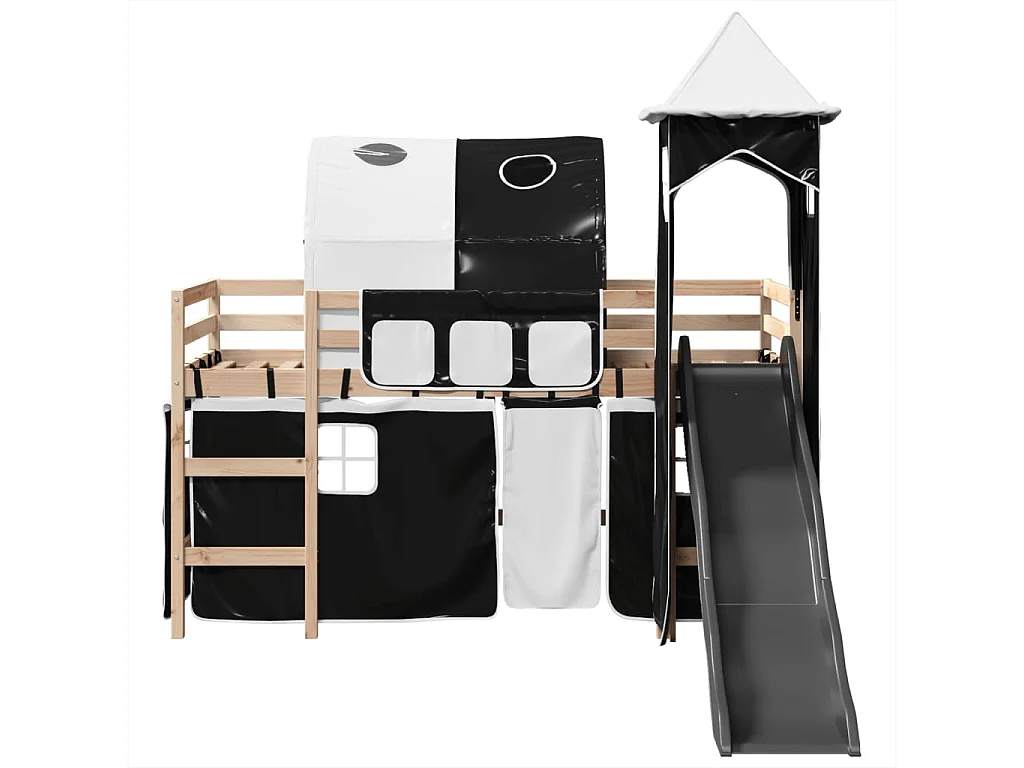 Kinderhochbett mit Turm Weiß & Schwarz 80x200 cm Kiefernholz
