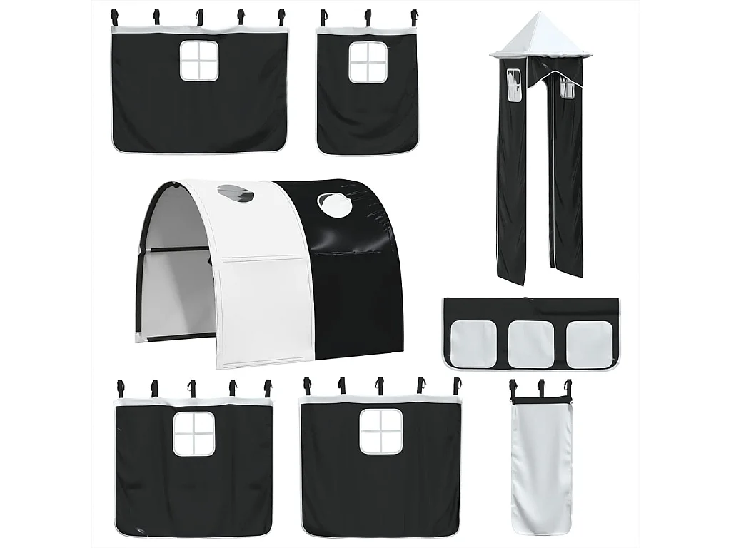 Kinderhochbett mit Turm Weiß & Schwarz 80x200 cm Kiefernholz