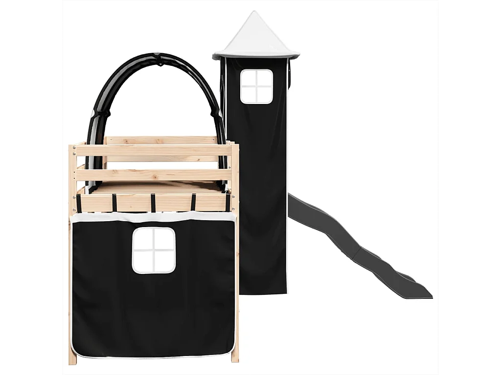 Kinderhochbett mit Turm Weiß & Schwarz 80x200 cm Kiefernholz