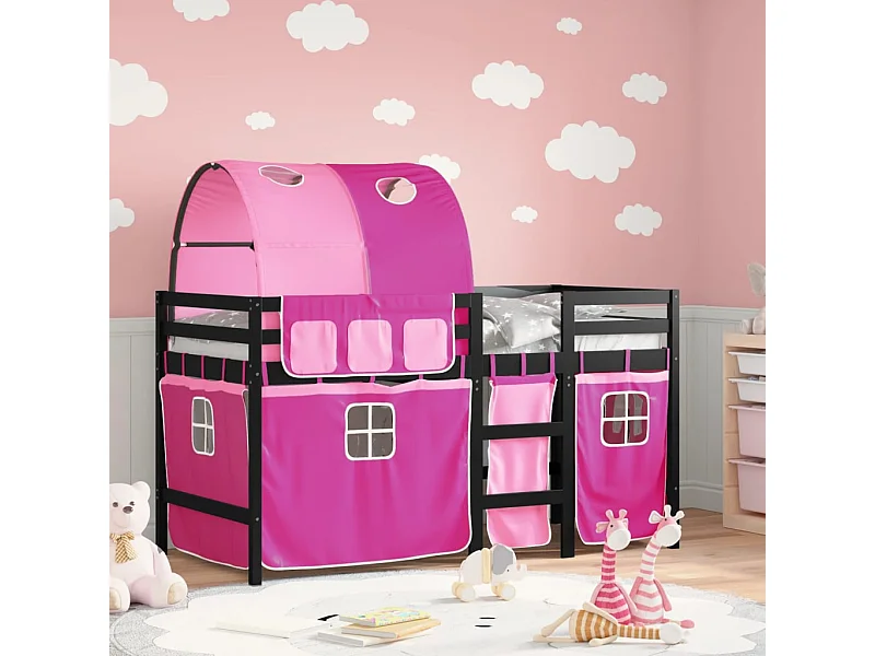 Cama alta para niños con túnel madera pino rosa 90x200 cm