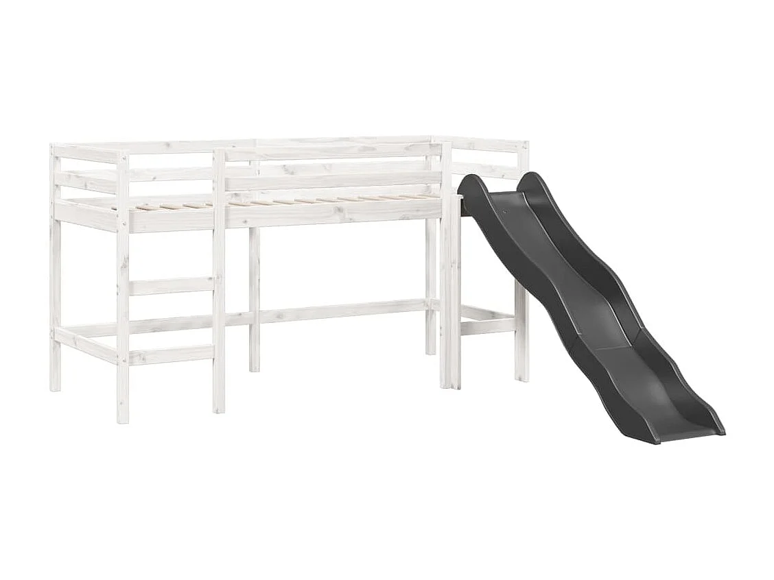 Lit mezzanine enfants et rideaux blanc/noir 80x200cm pin massif