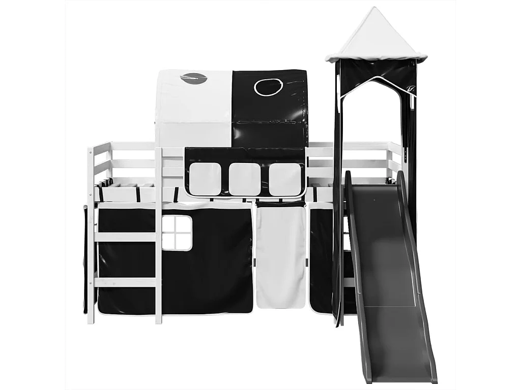 Lit mezzanine enfants et tour blanc/noir 90x200 cm pin massif