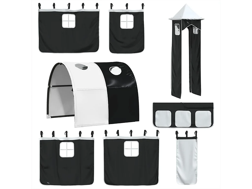 Lit mezzanine enfants et tour blanc/noir 90x200 cm pin massif