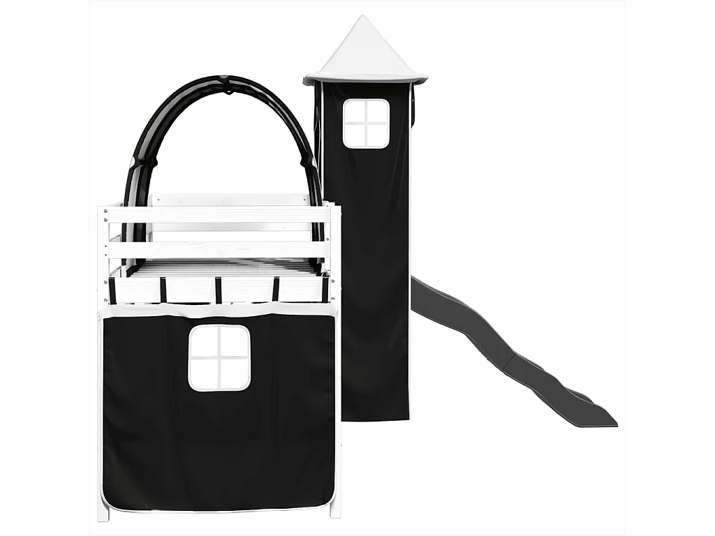 Lit mezzanine enfants et tour blanc/noir 90x200 cm pin massif