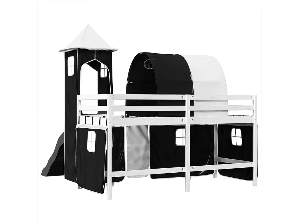 Lit mezzanine enfants et tour blanc/noir 90x200 cm pin massif