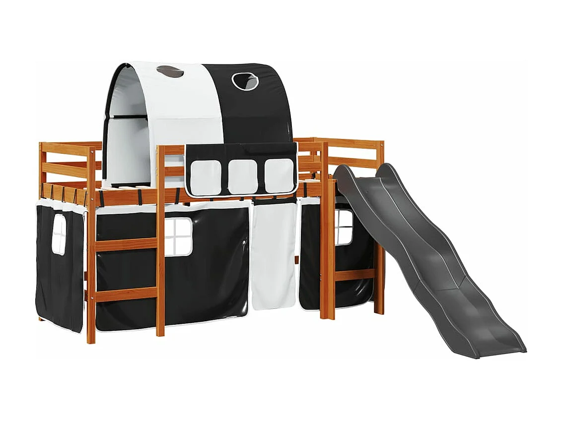Lit mezzanine enfants et tunnel blanc/noir 90x190 cm pin massif