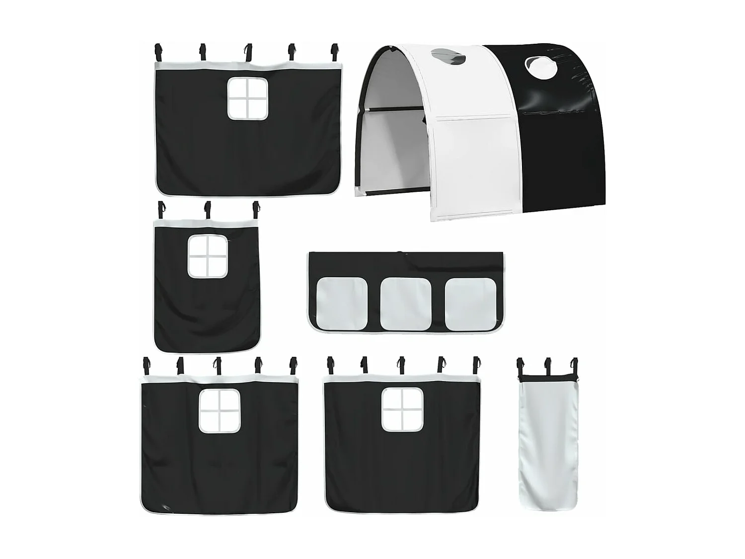 Lit mezzanine enfants et tunnel blanc/noir 90x190 cm pin massif