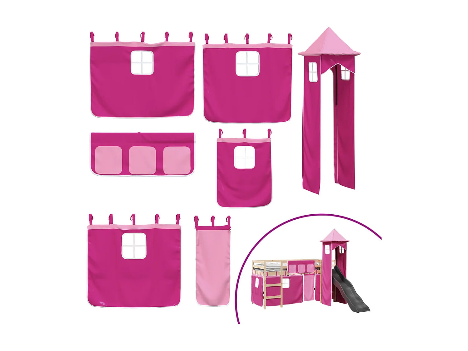 Kinderhochbett mit Turm Rosa 90x190 cm Massivholz Kiefer