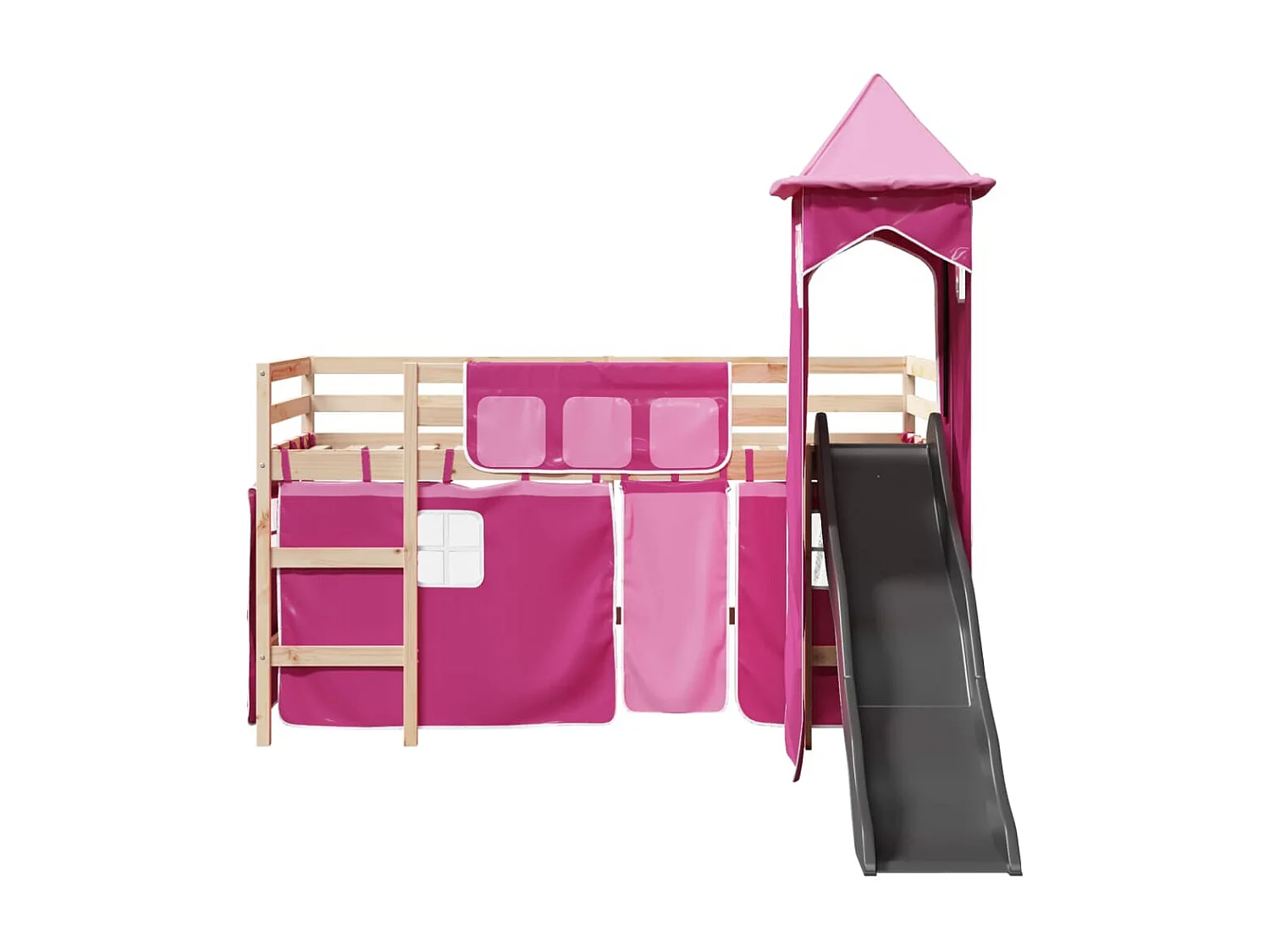 Kinderhochbett mit Turm Rosa 90x190 cm Massivholz Kiefer