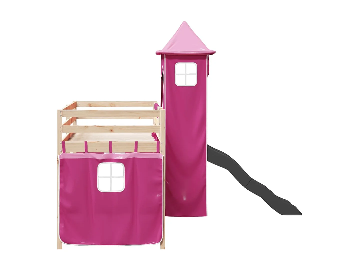 Kinderhochbett mit Turm Rosa 90x190 cm Massivholz Kiefer