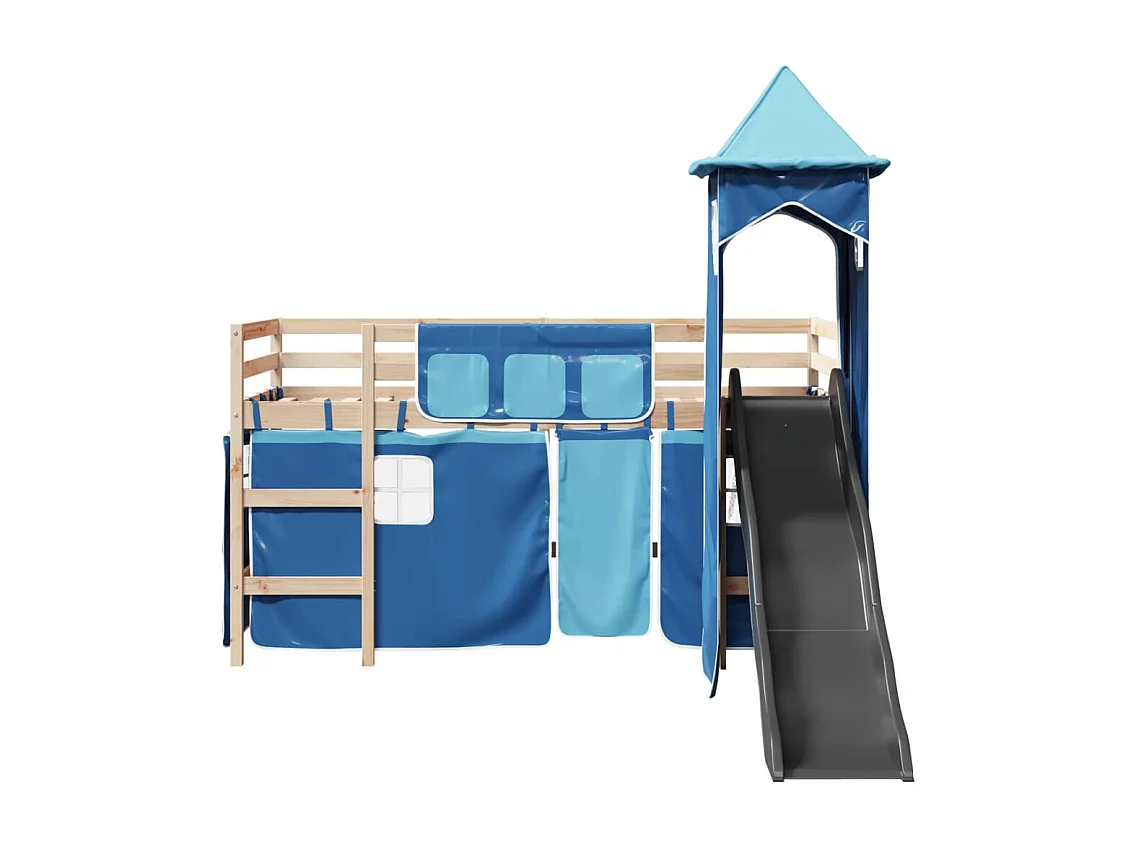 Kinderhochbett mit Turm Blau 80x200 cm Massivholz Kiefer