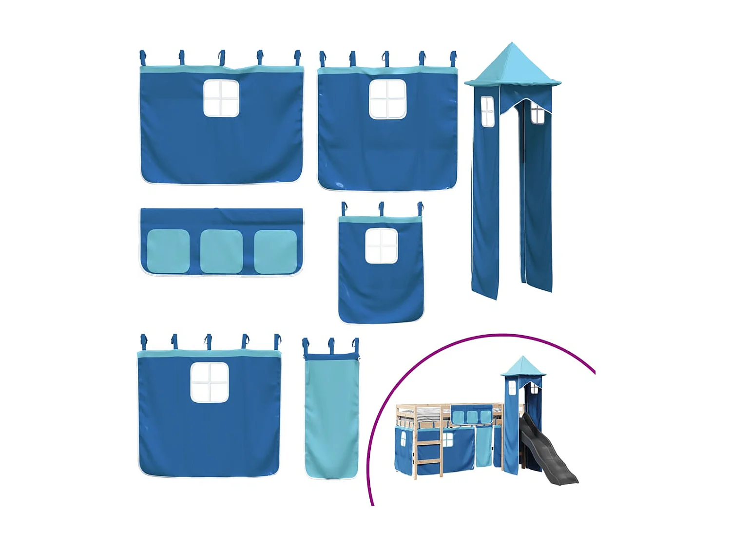 Kinderhochbett mit Turm Blau 80x200 cm Massivholz Kiefer