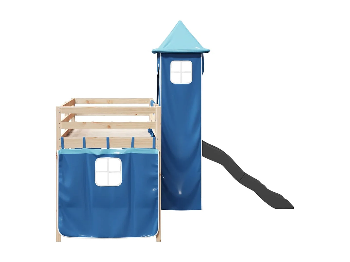 Kinderhochbett mit Turm Blau 80x200 cm Massivholz Kiefer