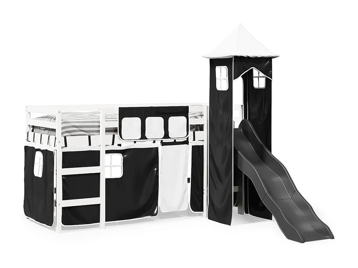 Lit mezzanine enfants et tour blanc/noir 90x200 cm pin massif