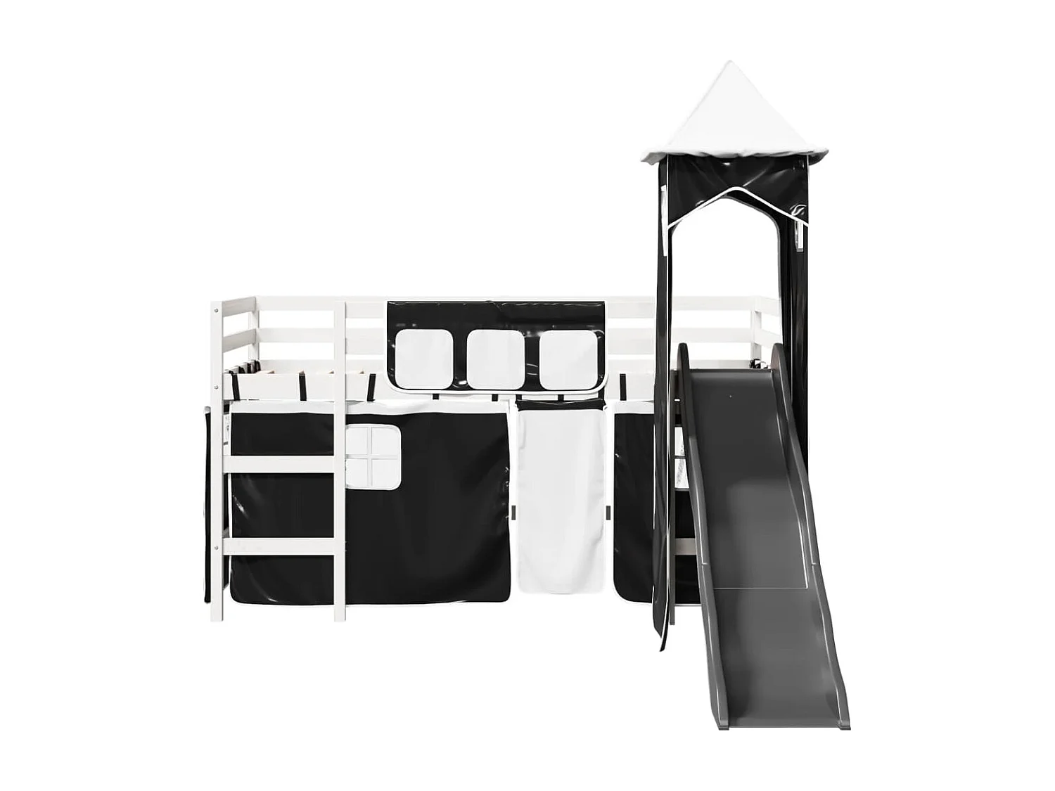 Lit mezzanine enfants et tour blanc/noir 90x200 cm pin massif