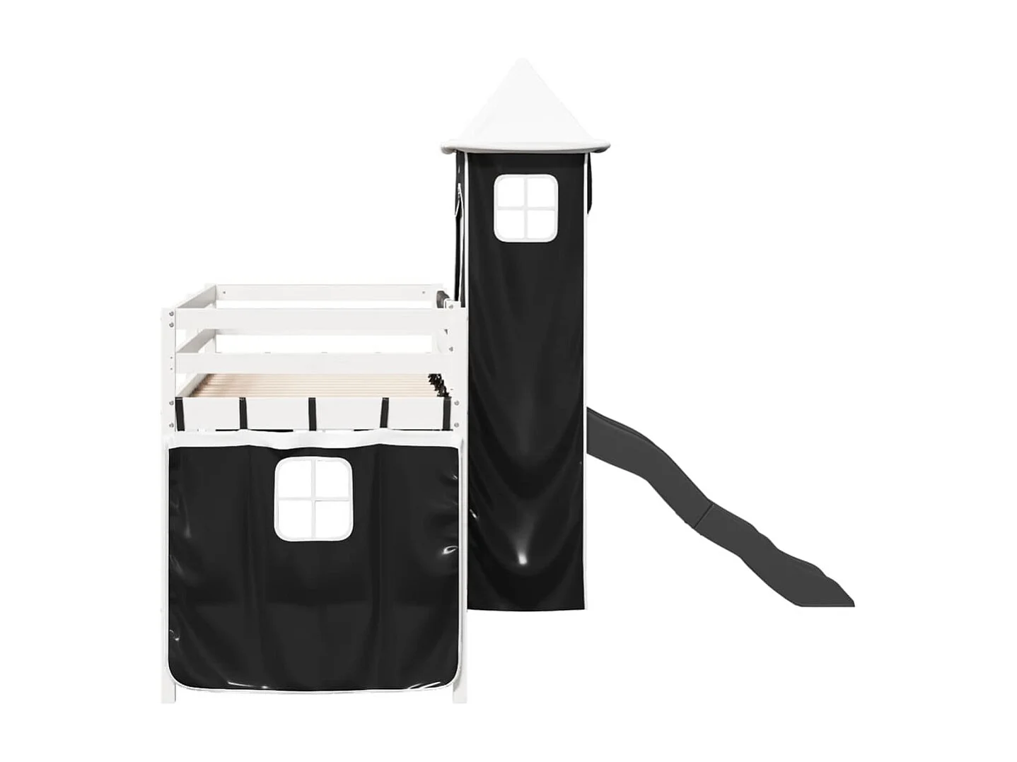 Lit mezzanine enfants et tour blanc/noir 90x200 cm pin massif