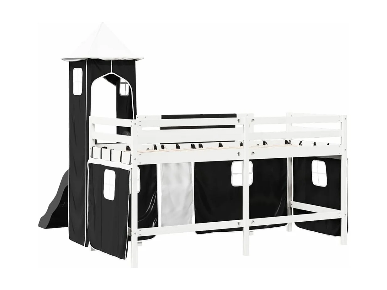Lit mezzanine enfants et tour blanc/noir 90x200 cm pin massif