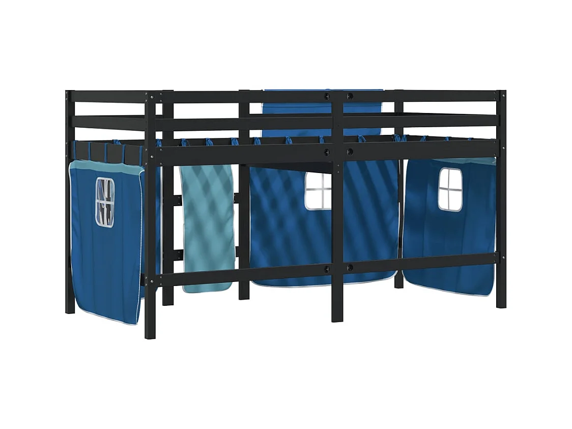 Lit mezzanine enfants avec rideaux sans matelas bleu 80x200cm