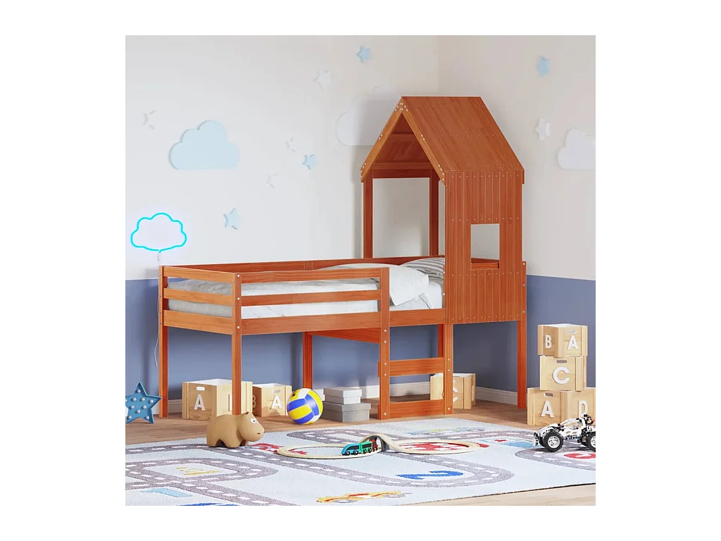 Lit haut sans matelas cire marron 80x200 cm bois de pin massif