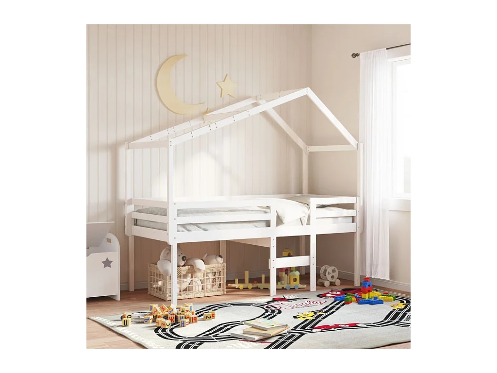 Lit haut sans matelas blanc 80x200 cm bois de pin massif