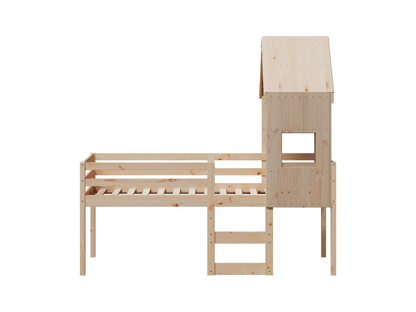 Hoogslaper met dak massief grenenhout wasbruin 75x190 cm