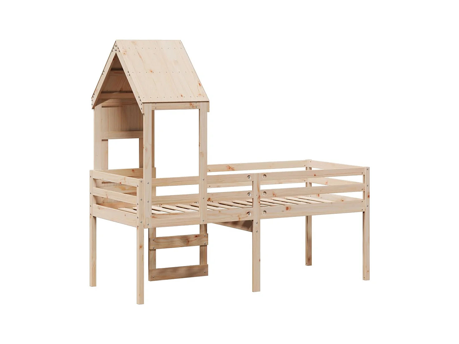 Hoogslaper met dak massief grenenhout wasbruin 75x190 cm
