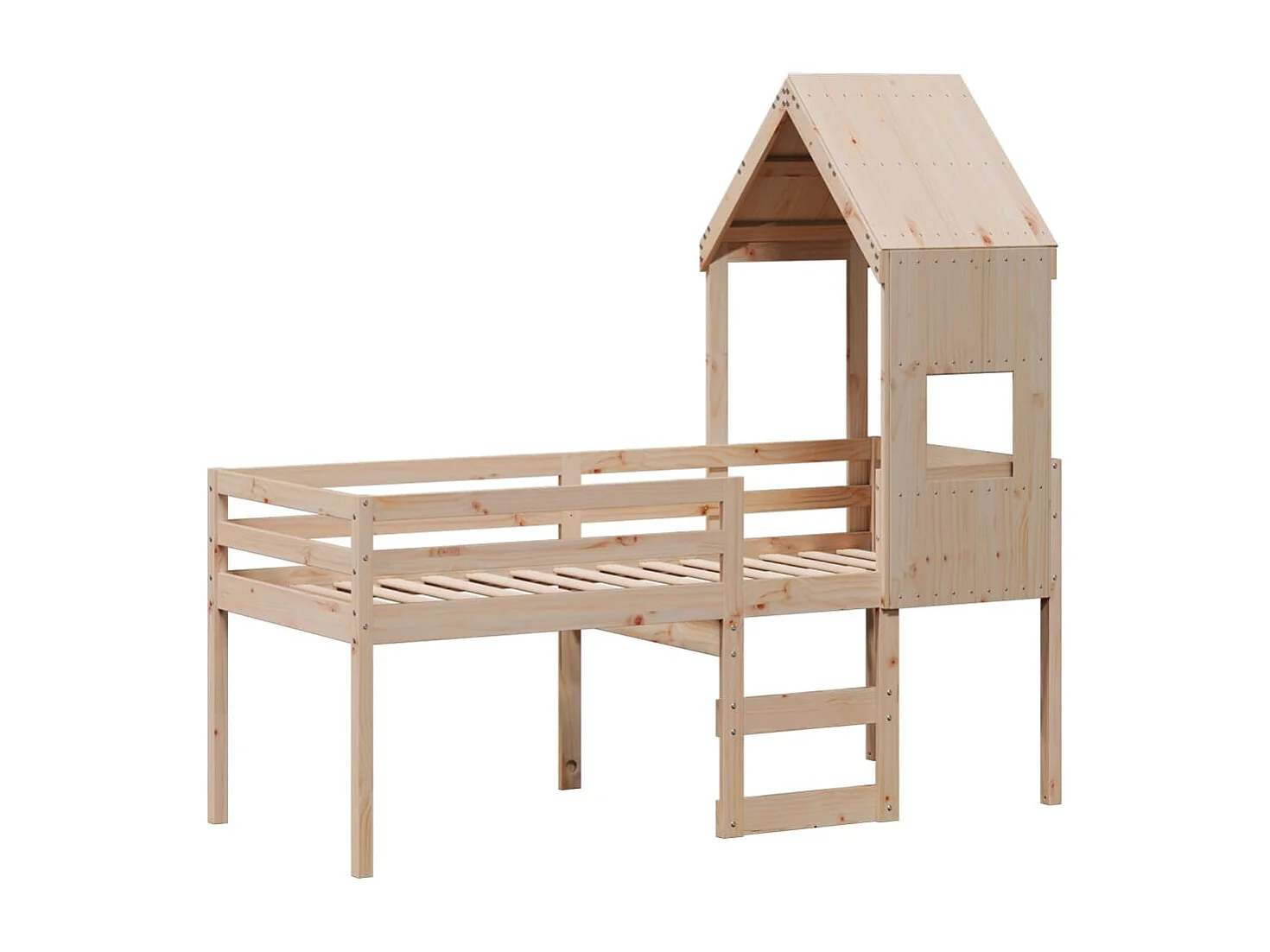 Hochbett mit Dach 75x190 cm Massivholz Kiefer