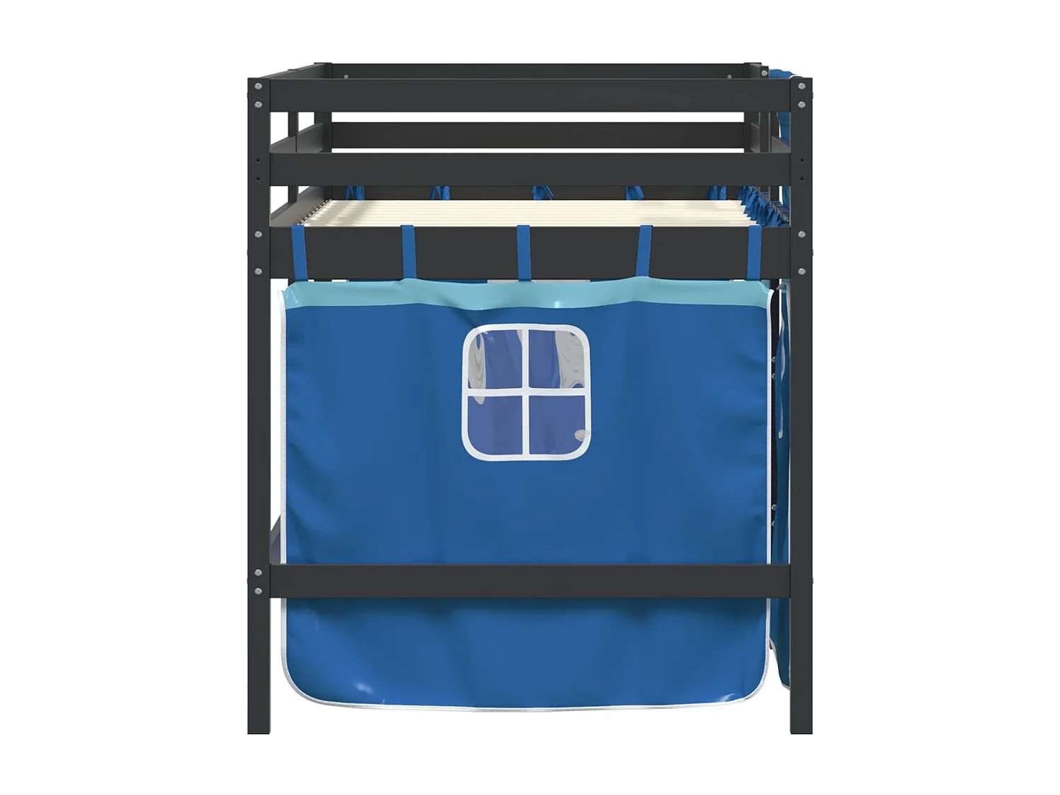 Letto a Soppalco con Tende Bambini Blu 90x200 cm Massello Pino