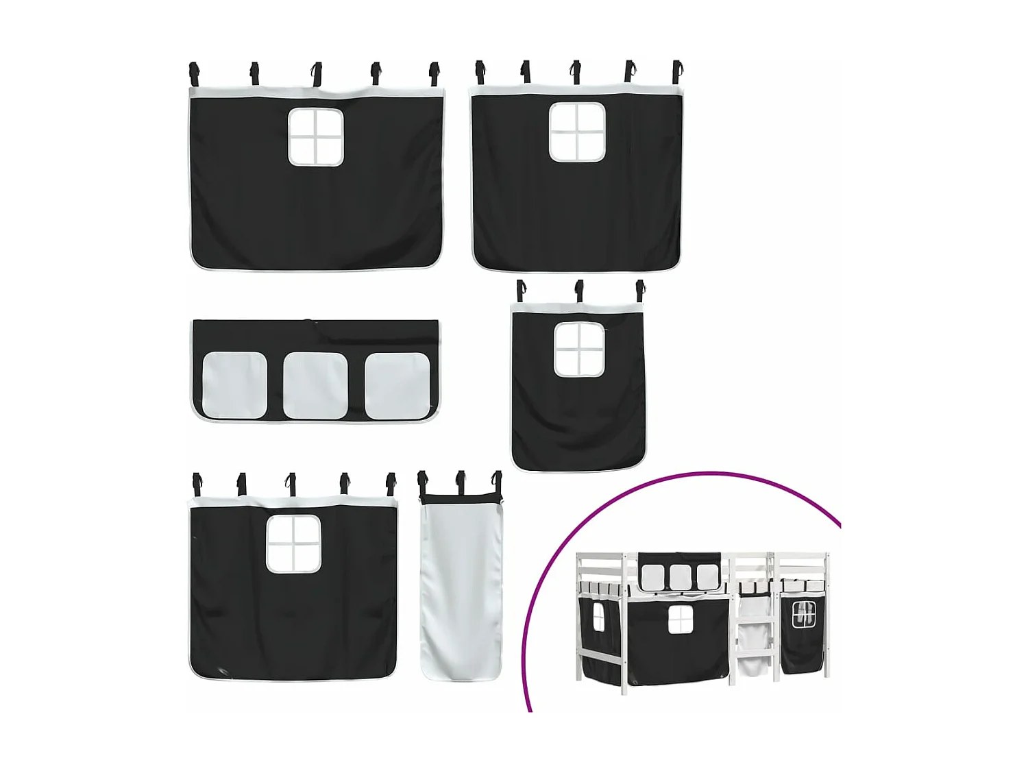 Lit mezzanine enfants avec rideaux sans matelas 90x190 cm