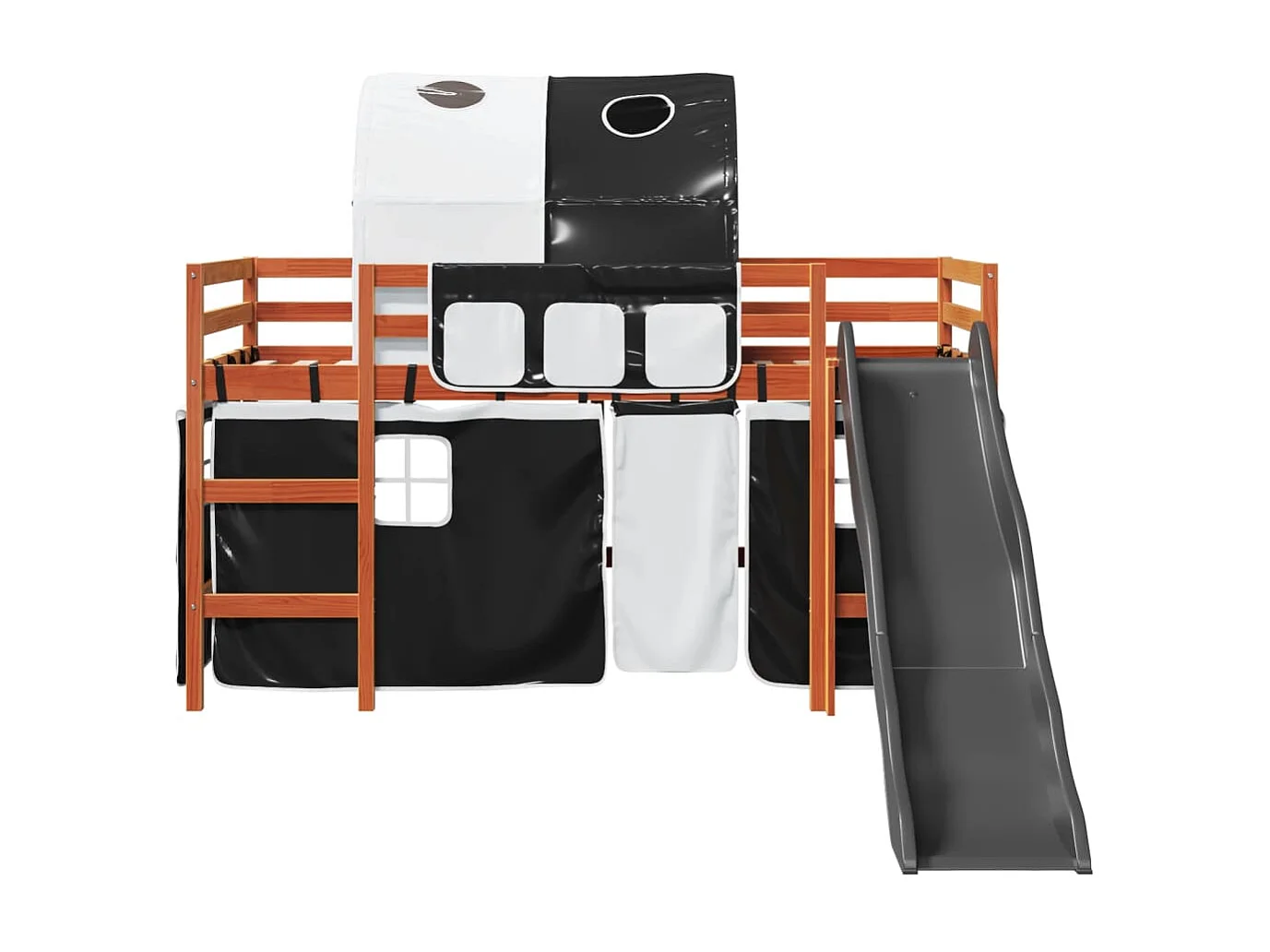 Lit mezzanine enfants et tunnel blanc/noir 80x200cm pin massif