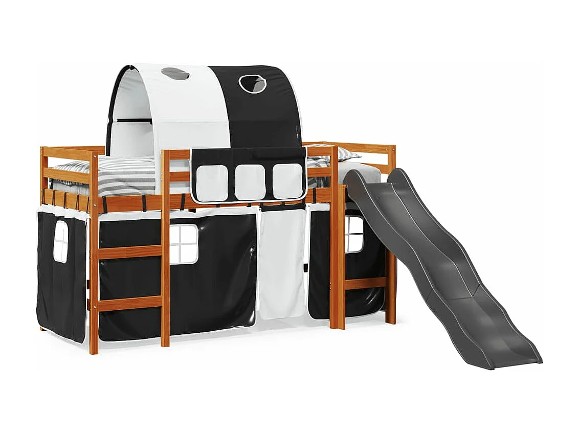 Lit mezzanine enfants et tunnel blanc/noir 80x200cm pin massif