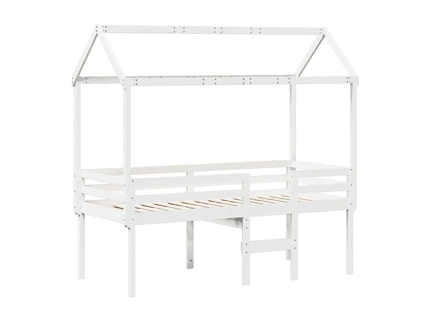 Hochbett mit Dach Weiß 75x190 cm Massivholz Kiefer