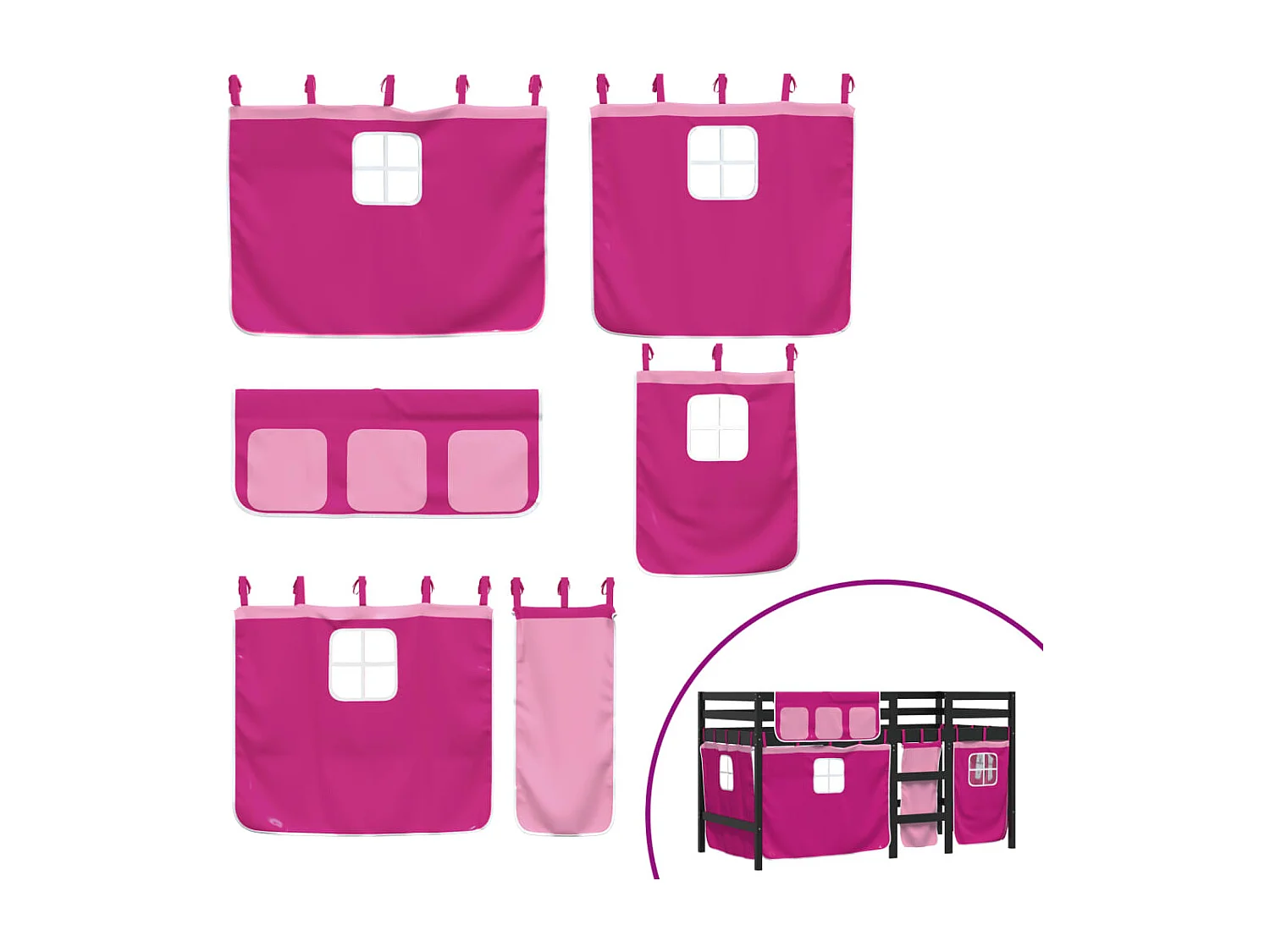 Kinderhochbett mit Vorhängen Rosa 80x200 cm Massivholz Kiefer