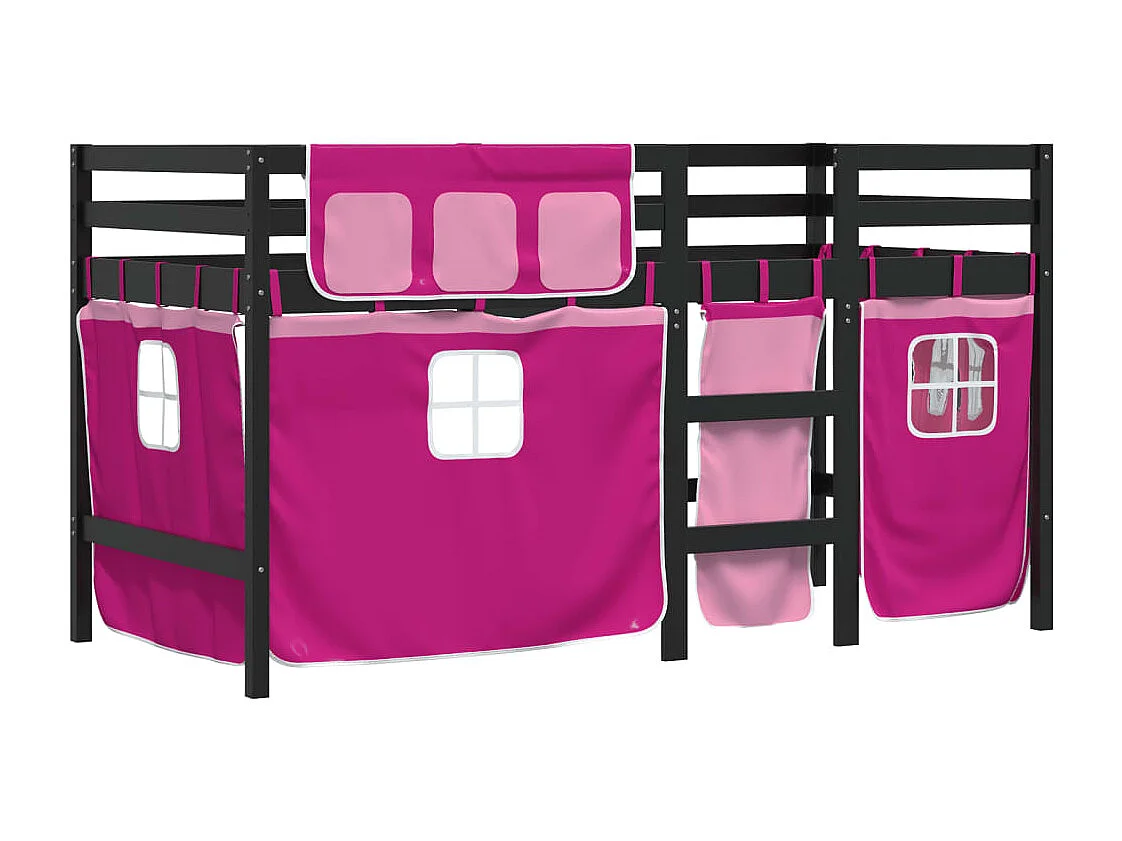 Lit mezzanine enfants avec rideaux sans matelas rose 80x200cm